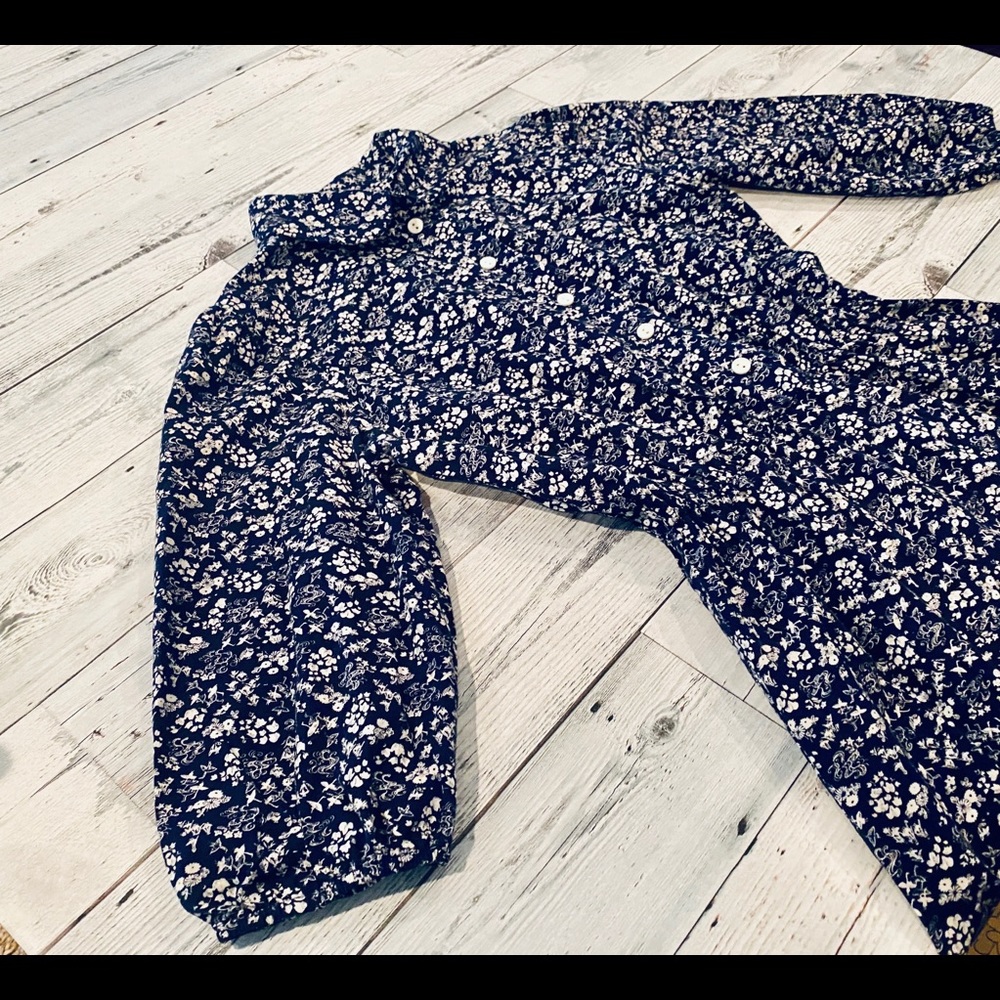 Vintage Navy Floral Prairie Cottagecore Midi Dress